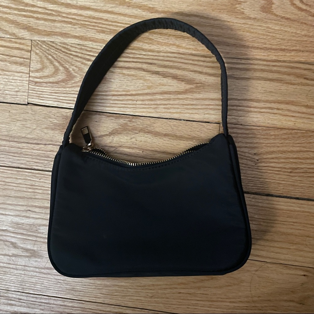 Nylon Shoulder Bag | Black with Gold Hardware